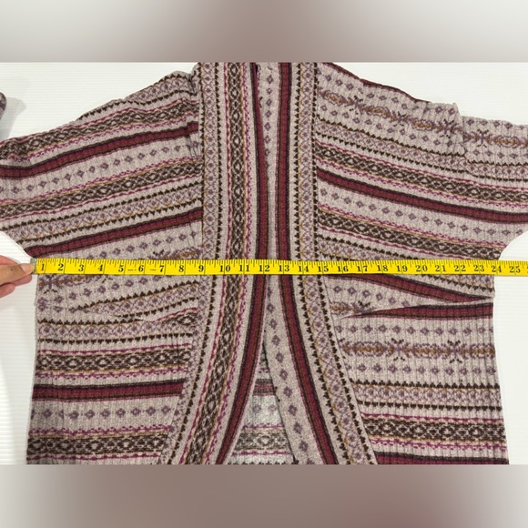 Bobeau Open Front Cardigan Sweater Women Size L Red Tribal Boho Dolman Sleeve - Picture 6 of 7